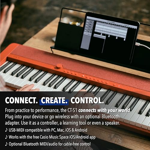 Image of Casio Casiotone CT-S1 - 61-Key Touch-Sensitive Retro Keyboard | Sleek, Portable Design for Beginners to Pros | Stereo Grand Piano + 60 AiX Tones | USB-MIDI Connectivity | Black