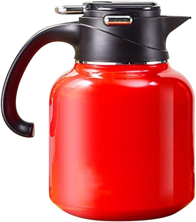 LEIYTFE 1.8L/60oz Stainless Steel Hot Coffee Bottle,Thermal Tea Pot with Ceramic Liner,Insulated Coffee Water & Beverage Dispenser Double Wall Vacuum,Leak-Proof Sealing Cover(Red)