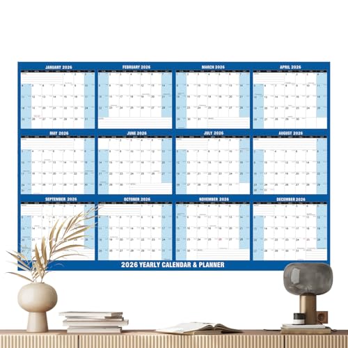 Calendario anual 2026,86 x 61 cm, planificador de limpieza en en ambos lados, planificador diario, para hábitos, lectura, tareas escolares, limpieza de casa, movimiento, entrenamiento, cumpleaños