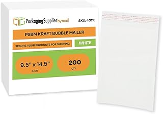 PSBM White Kraft Bubble Mailer, 9.5x14.5 Inch, 200 Pack, Padded Shipping Envelope Mailers, Self Seal and Peel Strip