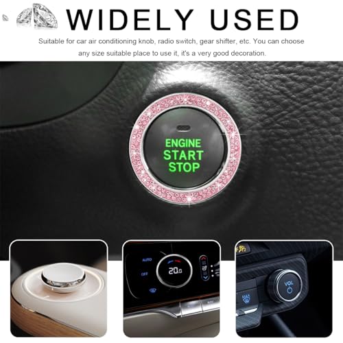 Image of 2 PCS Car Bling Crystal Rhinestone Engine Start Ring Decals, Sparkling Diamond Car Push Start Button Ignition Ring Sticker, Auto Key Ignition Knob Ring Decoration for Women Girls (Pink)