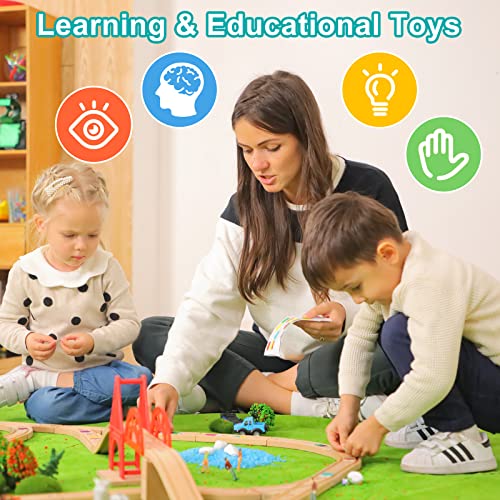 Robobloq Wooden Train Set, 25 Pcs Wooden Tracks, 22 Functions Lights/Music, 3 Game Modes, Preschool Educational Toys Gifts For Kids Age 3-7, Fit Thomas The Train, Brio, Melissa & Doug #TOP7