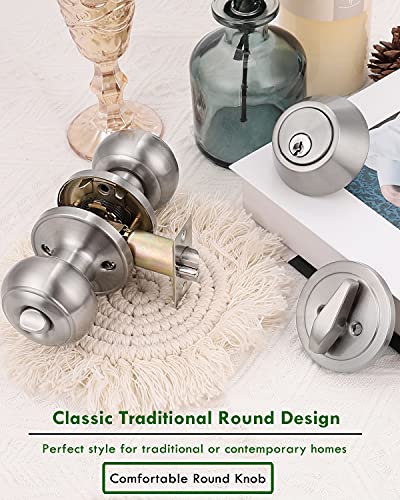 4 Pack Entry Door Knob And Single Cylinder Deadbolt Combo Pack In Satin Nickel, Keyed Alike Exterior Door Lock Set With Deadbolt, Door Knobs With Deadbolt For Entrance And Front Door #TOP1