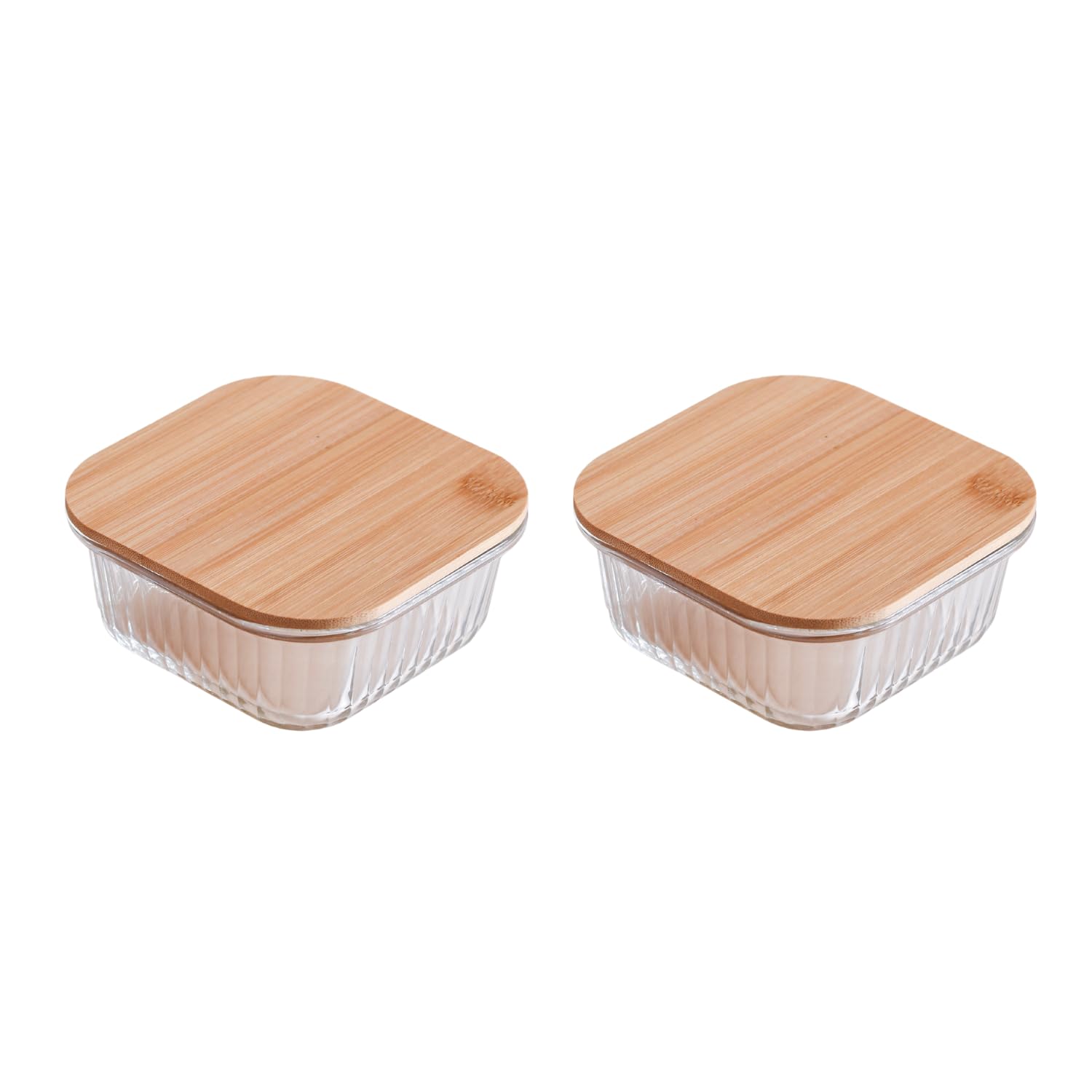 Nestasia Glass Lunch Box for Women and Men (500ml) - Borosilicate Clear Lunch Box for Office Use, Microwave Safe, Airtight Glass Containers with Bamboo Lid, Lunch Boxes Set of 2