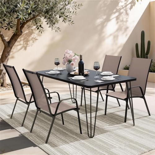 Image of JEAREY Patio Dining Chairs Set of 4, Outdoor Stackable Dining Furniture Set, All Weather Dining Set for Garden, Backyard, Poolside, Lawn, Brown