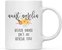 Vista 24 de Andaz Press Taza de café de 11 onzas, regalo de broma, madrina porque Badass no es un título oficial, gráfico floral, paquete de 1