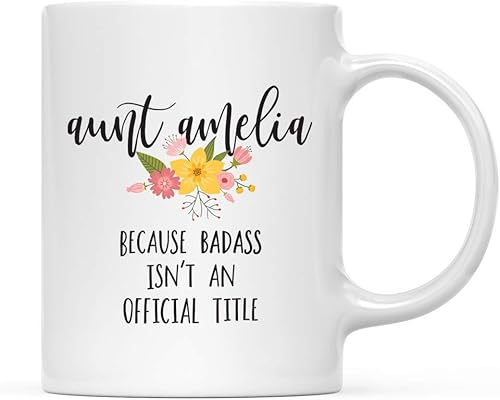 Miniatura 24 de Andaz Press Taza de café de 11 onzas, regalo de broma, madrina porque Badass no es un título oficial, gráfico floral, paquete de 1
