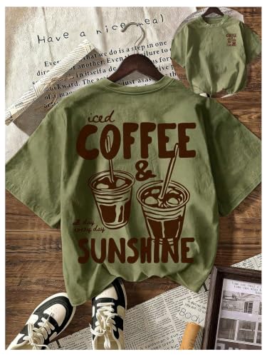 Image of RoseSeek Women's Graphic Letter Tee Crew Neck Drop Shoulder Trendy Summer T Shirt Short Sleeve Vintage Car Print Top