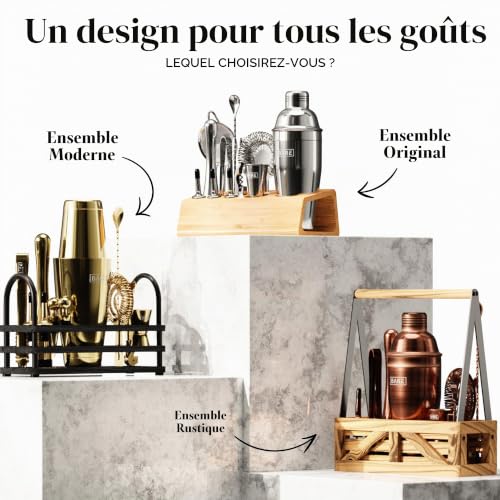 BARE BARREL® Kit de Fabrication de Cocktails | Ensemble de 16 Pièces pour Barman avec Shaker à Cocktail | Support d'affichage en Bambou & 35 Cartes de Recettes | Ensemble Cadeau de Mixologie (Shaker – vue 9