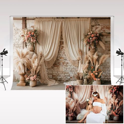 Kate Photographie Fond 2,2 x 1,5 m/7 x 5 Pieds Rétro Intérieur Boho Pampas Herbe Fleur Adulte Anniversaire Mariage Maternité Art Portrait Décoration Accessoires Toile de Fond Photo Studio