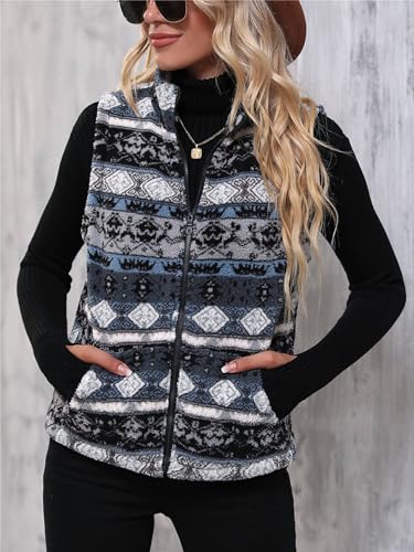 SOLY HUX Women's Graphic Jacket Vest Fuzzy Fleece Zip Up Cardigan Sleeveless Casual Outwear with Pockets3
