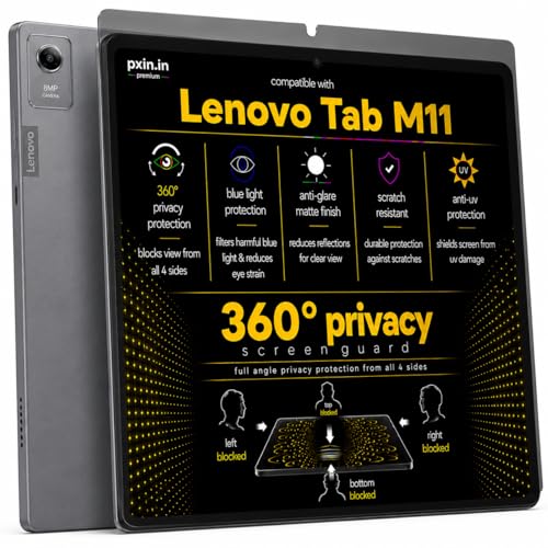 Image of Pxin 360 Pro Privacy Screen guard compatible with Lenovo Tab M9 | Anti Glare | Anti UV | Anti Blue | Anti Reflection | Privacy Filter | Unbreakable Build