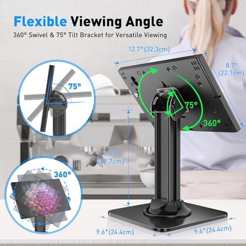 Image of AboveTEK Anti-Theft iPad Kiosk Stand - POS iPad Security Stand & Locking Tablet Holder - Heavy Duty Base, 360 Swivel, 75 Tilt Bracket - Perfect for Retail Business