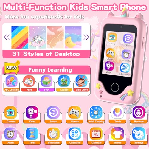 Image of Kids Phone for Girls, Toys for 3-10 Year Old Girls Christmas Birthday Gifts | Touchscreen Toddler Smartphone, Portable Learning Toys, Kids Toys Play Cell Phone with Dual Camera, Games, Music, 8GB Card