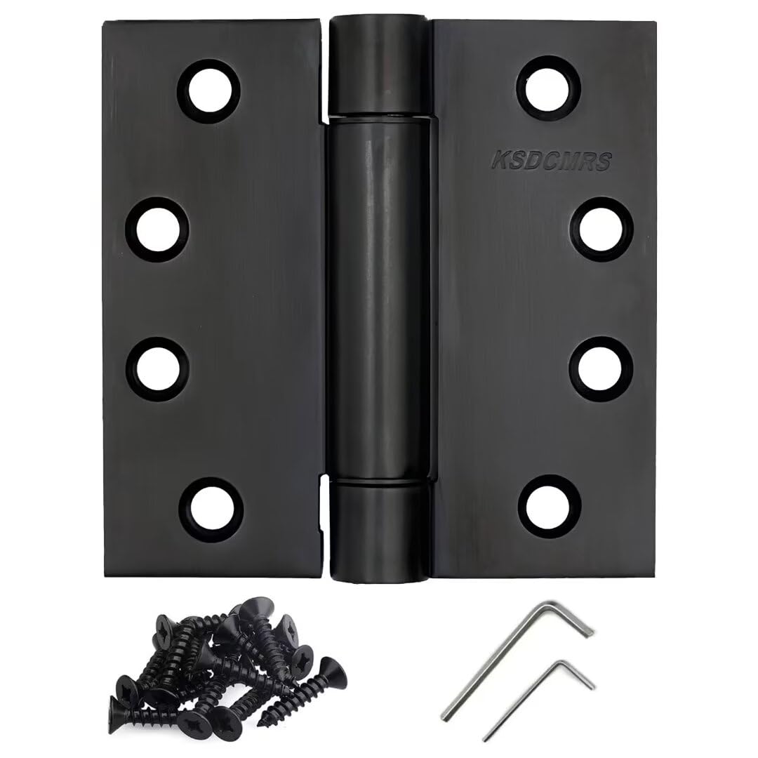 Bisagras de puerta de cierre automático de acero inoxidable de 4 x 4 pulgadas, bisagra de resorte negro, bisagras resistentes para interiores, hogar, fuego, exterior, despensa, sótano, bisagras de
