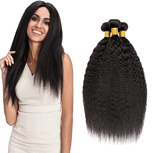 Human Hair Bundles Kinky Straight 3 Bundles For Women Hair Weave Double Weft No Tangle Hair Bundle Yaki Straight Remy Hair Bundle 10 12 14 Inch