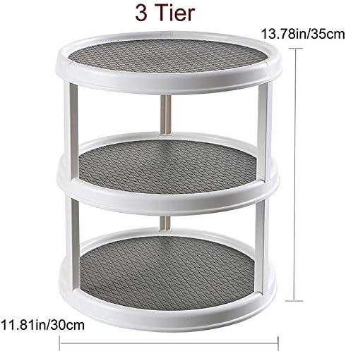 12 inch Diameter Turnable Lazy Susan Spice Rack Organizer for Large Cabinet, Kitchen Dining Table Refrigerator Bathroom Organization (Gray, 3 Tier)