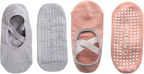 GSHLLO 2 Pairs Non Slip Yoga Pilates Socks Ballet Dance Socks Athletic Trainnning Socks Full Toe Ankle Socks Gym Grip Socks for Workout Fitness