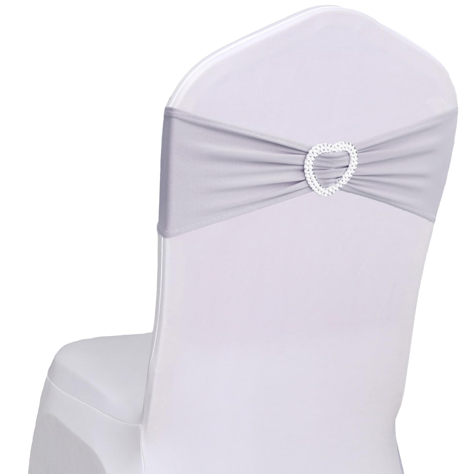 Fbewom Silver Grey Chair Sashes 60 Pack Spandex Grey Sashes for Chairs Universal Light Grey Chair Sashes Bows with Heart Buckle Slider for Wedding Banquet Party Decorations