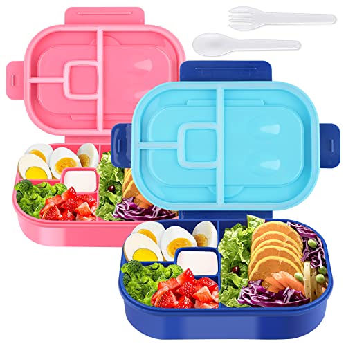 Bento Box Kit, 4 Compartments 1.3L Lunch Box Kids with Fork&Spoon, Leak