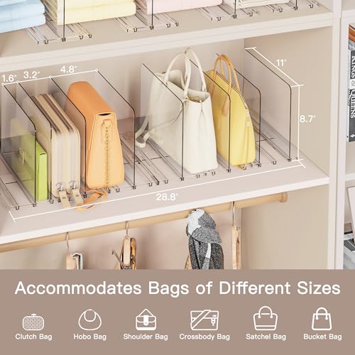 Criusia Adjustable Closet Purse Organizer Rack – 28.8" Extra-Long Shelf Divider with 6 Base Panels & 8 Dividers – Non-Slip Handbag Holder for Bags, Clothes, Kitchen, Office - Image 4