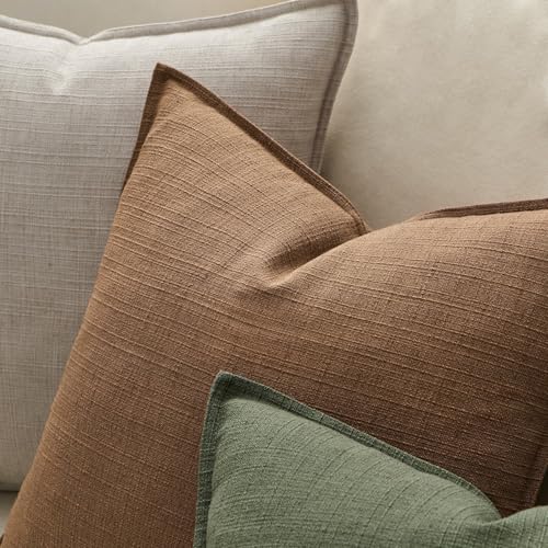 Image of MIULEE Pack of 2 Thick Textured Couch Throw Pillow Covers 18x18, Brown Decorative Pillow Covers, Neutral Linen Cushion Cases for Sofa Bed Living Room Modern Farmhouse Home Decor, No Filling