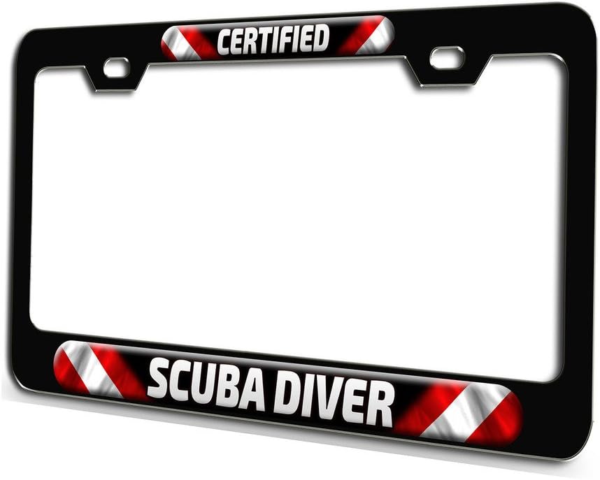 Makoroni - Certified Scuba Diver Scuba Diving Black Steel License Plate Frame 3D Style