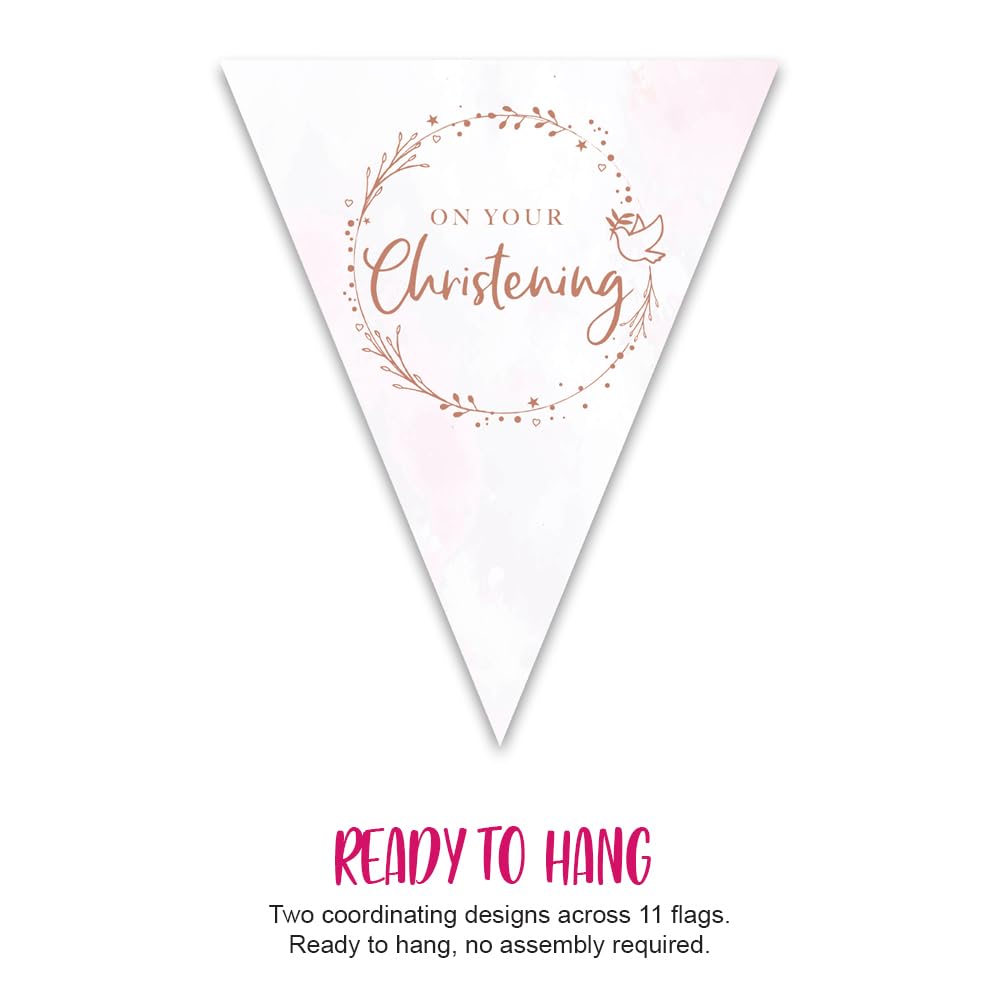 Anniversary House On Your Christening Paper Flag Bunting, Pink Rose Gold - Image 3