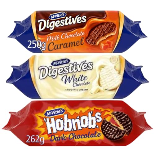 Chocolate Biscuit Bundle with Hobnobs Dark Chocolate 262g,Milk Chocolate Caramel Digestives 250g & White Chocolate Digestive Biscuits 266g (3 Packs)