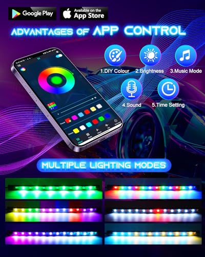 Luces de neon para coche bajo el salpicadero con control App 5