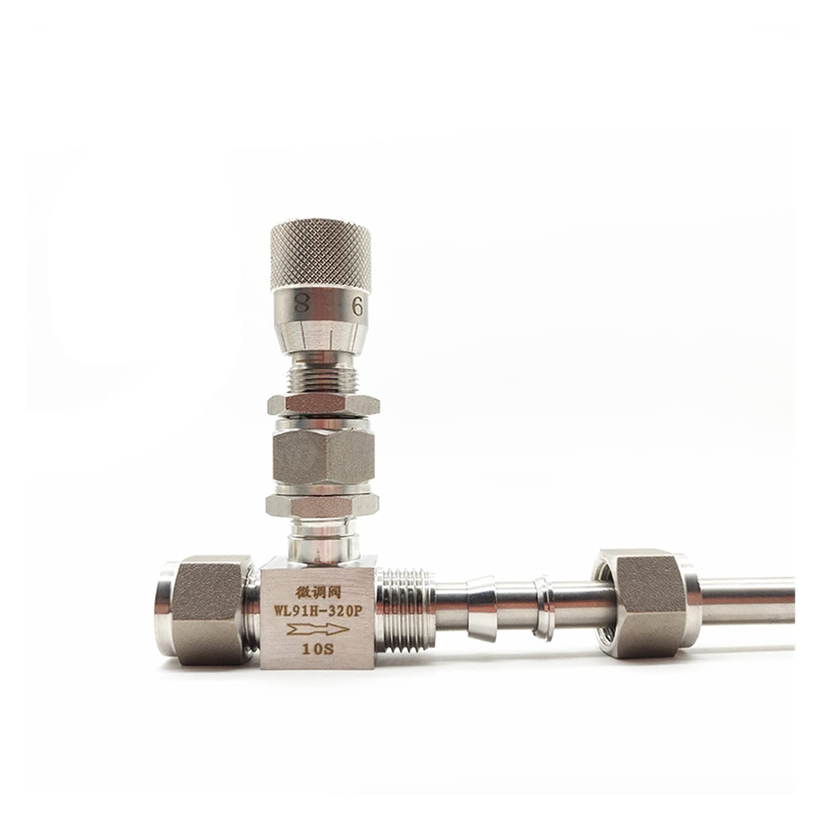 Double Ferrule Micro regulating Valve 6mm 8mm 10mm Stainless Steel Micrometering Needle Valve with Scale(8mm)