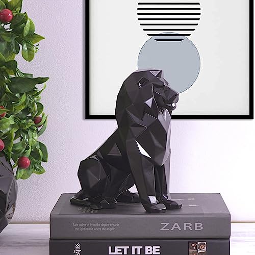 Image of Artarium Geometric Sitting Lion Decorative Showpiece for Home Decor Office Decor Animal Figurines Gifts Antique Design (Sitting Lion Black 7.67 Inch)