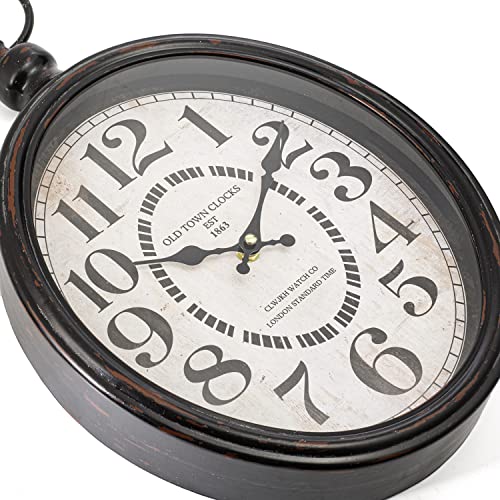 Antique Oval Clock European Style Metal Large Wall Clock Silent Not Beating Black 18.5" Hx10.6 W #TOP2