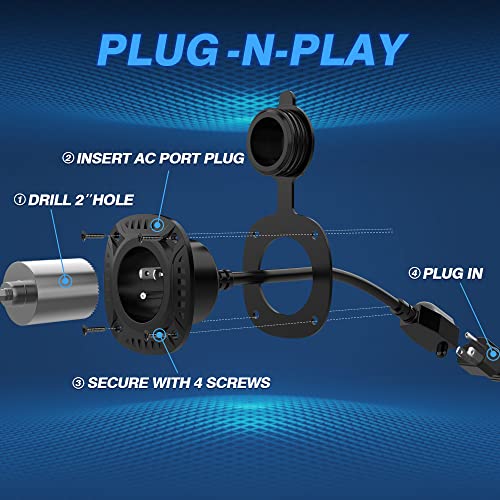 MICTUNING 13Amp 125V AC Port Plug with 16" Integrated Heavy Duty Extension Cord and Water-Resistant Cap - Black by MICTUNING - Image 6