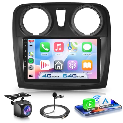 VECHTEL 4G+64G Autoradio Android 15 pour Renault Dacia Sandero 2 B52 2012-2019, 9 Pouces HD Écran Tactile avec Carplay Android Auto sans Fil GPS Wi-FI USB...