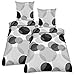 Produktbild Beautissu 4tlg Biber Bettwäsche Set 155x220cm Runa - Biberbettwäsche 4teilig mit Kissenbezug 80x80  Warme Winterbettwäsche Set mit Reißverschluss - Bettwäsche Set mit Muster Kreise Grau