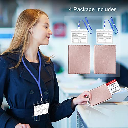 Passport And Vaccine Card Holder Combo, Abuytwo 2 Pack Passport Cover With Vaccination Card Protector Slot Waterproof Travel Documents Organizer Case Rfid Blocking Sleeve Passport Wallet (Rose Gold) #TOP1