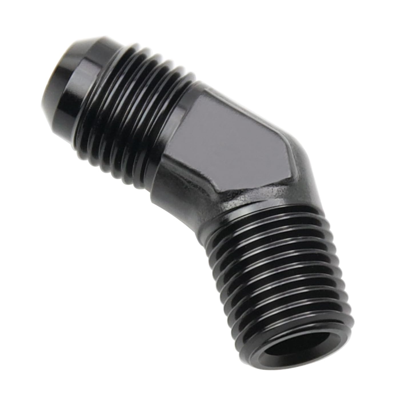 Codo de aluminio negro AN6 de cuarenta y cinco grados para reformas de motores en el taller
