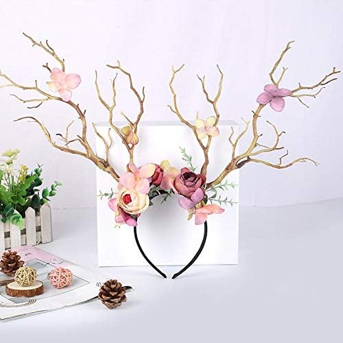 XIDAJIE Deer Antler Flower Crown Headbands Halloween Chritmas Long Antler Flower Branches Headband Props Horns Headpieces Hair Band Photo Shoot Forest Goddess Headdress Headwear, Light Brown - Image 6