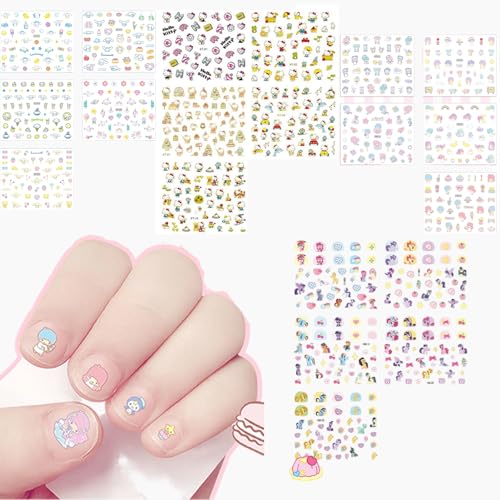 20 Sheets Nail Stickers for Kids, 4 Packs Cartoon Nail Art Stickers with Fun Designs, Self-Adhesive Sticker Nails for Girls 3-12 Years Old, Perfect for DIY Nail Art and Creative Play
