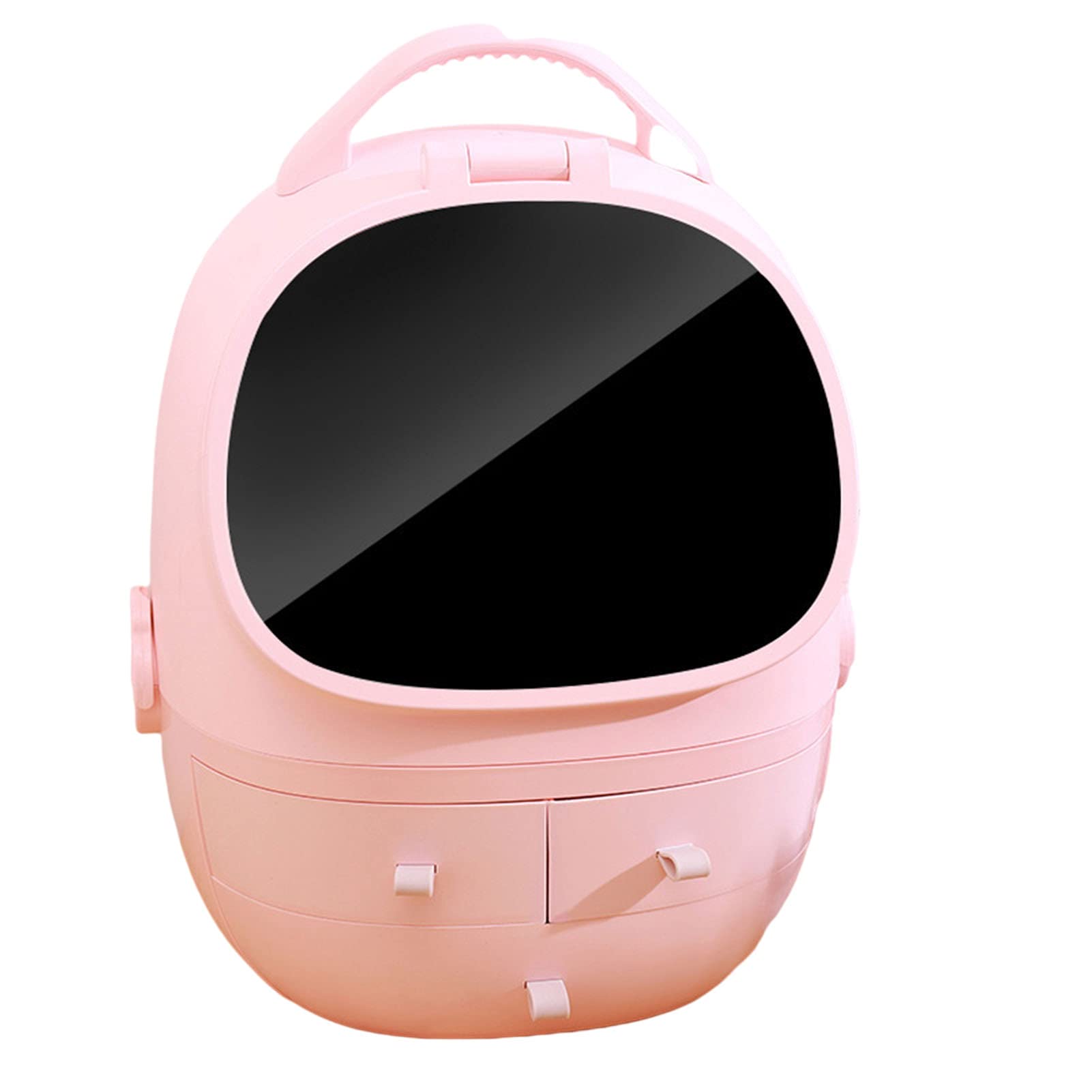 Barmalmnh Organizer per Trucchi, Scatola per Cosmetici per Unghie, Organizer per Trucchi da Viaggio Professionale, Specchio per Trucco con Luce a LED Girevole a 360 Gradi, Ricarica USB, per Comò LED