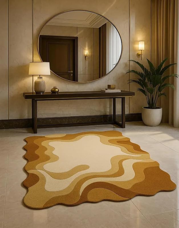 Image of Modern Abstract Hand Tufted Wool Floor Carpet for Home decore Living Room|Home and Bedroom & Hall 3x5 feet (90 x 150cm) Gold H29