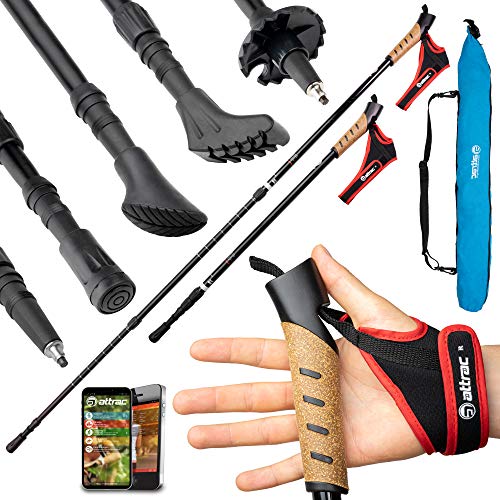 ATTRAC - Bâtons de marche nordique Classic téléscopiques réglable avec marche nordique Bâtons de trekking avec amortisseur anti-choc (Classic + Sac)