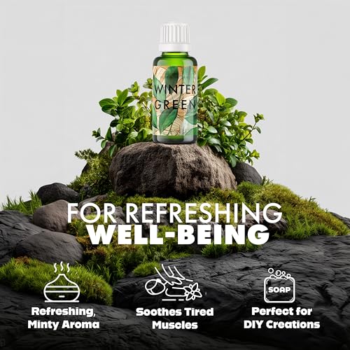 Image of Esslux Wintergreen Essential Oil - 100% Pure Natural Wintergreen Oil for Diffuser, Skin & Pain Relief | Refreshing Minty Aroma for Aromatherapy & DIY Projects - Perfect for Muscle Relaxation - 60 ML