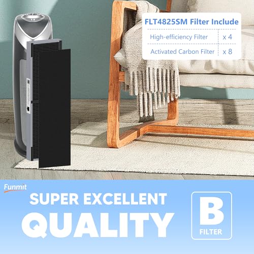 Image of Funmit FLT4825SM Filter B Smoke Clear Replacement Compatible with G-Guardian AC4825, AC4300, AC4900, AC4825DLX, AC4850 Air Purifier, 4 High Efficiency Filters + 8 Activated Carbon Pre-Filters, Gray
