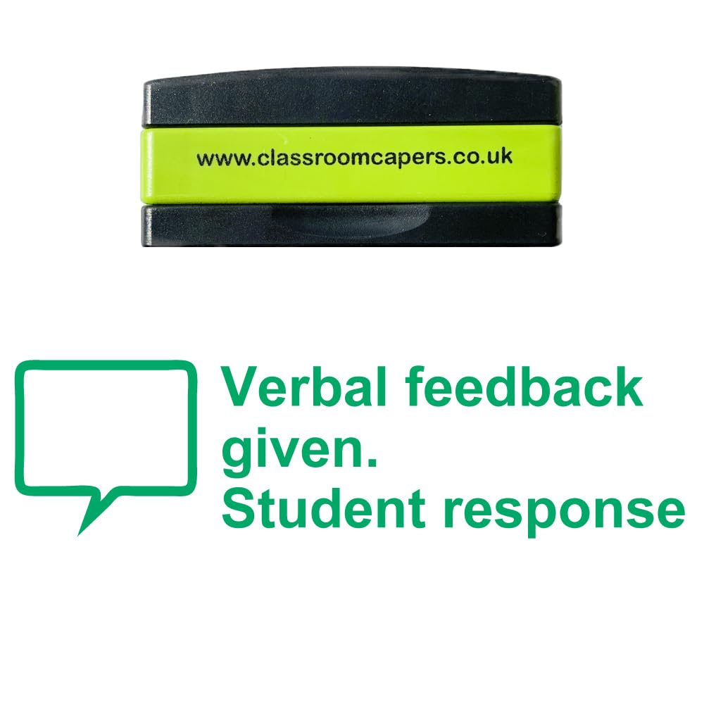 Classroom Capers Green Verbal Feedback Given. Student Response Self-Inking, Stakable Teacher Stamps, Pre-Inked For Feedback Marking. Ink