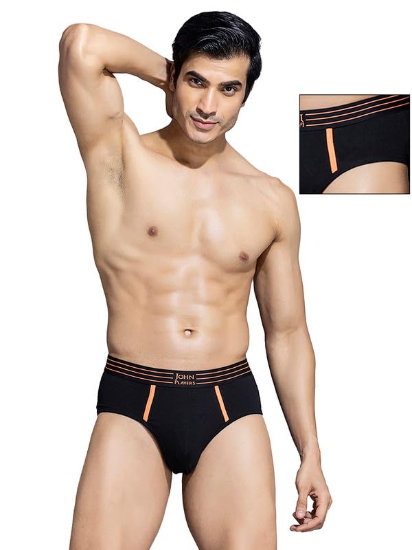Image of John Players Pack of 2 Cotton Brief Underwear for Men with Striped Waistband