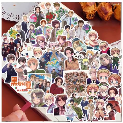 65Pcs Anime Stationery Stickers Hetalia APH Cute Kawaii Sticker Stationery Student Cartoon Manga Waterproof Graffiti Decorate