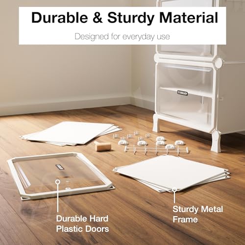 Image of BOXJOY 4 Shelf White Shoe Rack for Home with 2 Transparent Doors, Hard PET Plastic with Metal Door Frame, Shoe Chappal Slipper Sandals Stand
