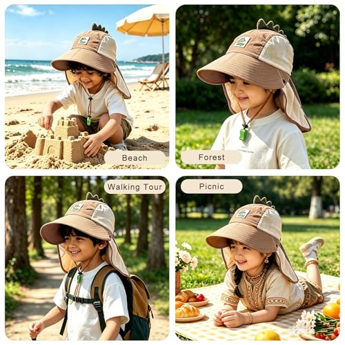 Image of SNOWIE SOFT Wide Brim Sun Hat for Kids Girls with Neck Flap Shawl, UPF 50+ Adjustable Chin Strap Sun Protection Hat for Girls 2-10 Years Old, Summer Breathable Sun Visor Hat Windproof Beach Hat